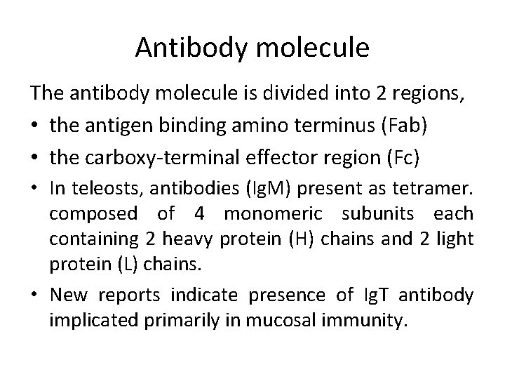 Antibody molecule The antibody molecule is divided into 2 regions, • the antigen binding