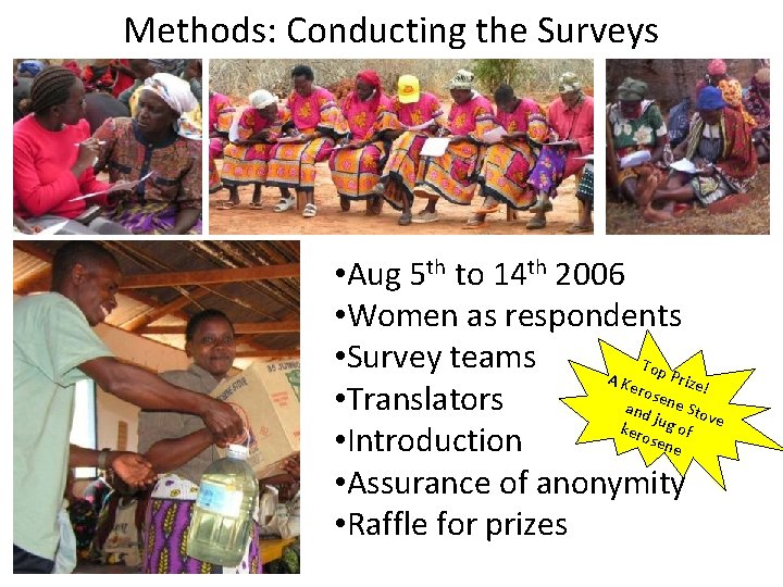 Methods: Conducting the Surveys • Aug 5 th to 14 th 2006 • Women