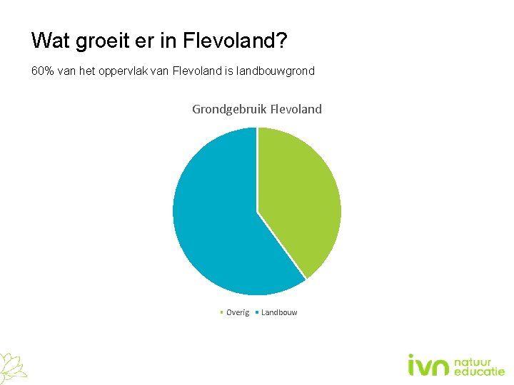 Wat groeit er in Flevoland? 60% van het oppervlak van Flevoland is landbouwgrond Grondgebruik