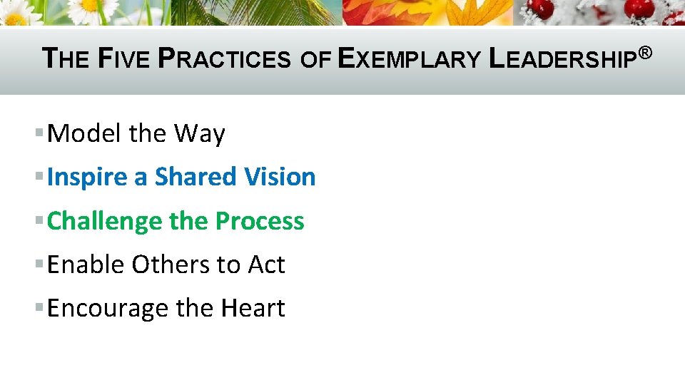 THE FIVE PRACTICES OF EXEMPLARY LEADERSHIP® § Model the Way § Inspire a Shared