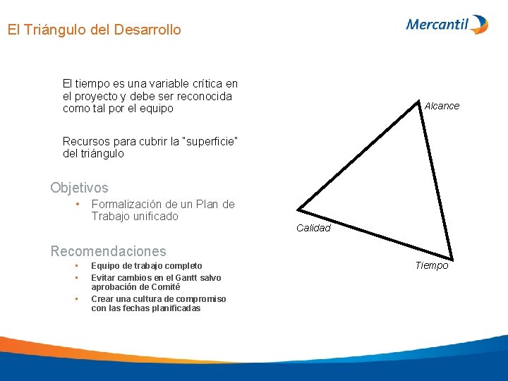 El Triángulo del Desarrollo • • El tiempo es una variable crítica en el