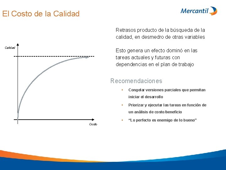 El Costo de la Calidad • Retrasos producto de la búsqueda de la calidad,