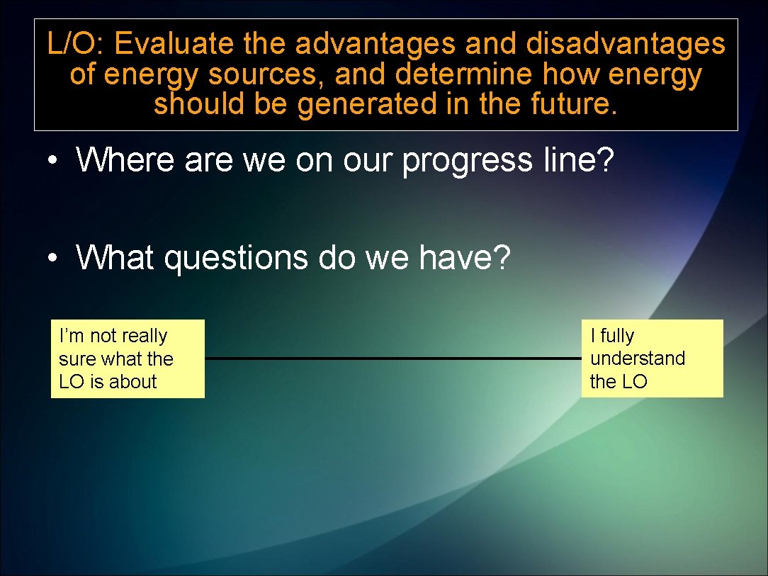 L/O: Evaluate the advantages and disadvantages of energy sources, and determine how energy should