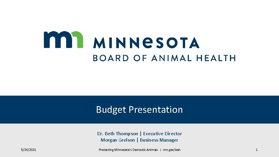 Budget Presentation Dr. Beth Thompson | Executive Director Morgan Grelson | Business Manager 5/24/2021