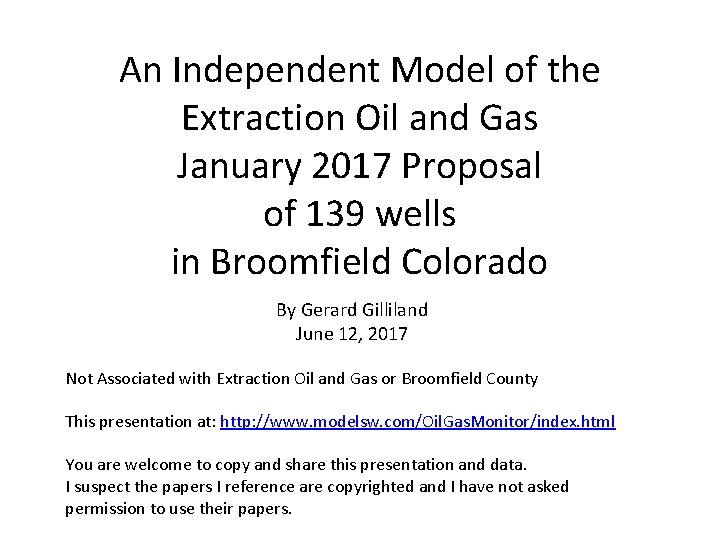 An Independent Model of the Extraction Oil and Gas January 2017 Proposal of 139