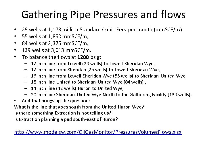 Gathering Pipe Pressures and flows • • • 29 wells at 1, 173 million