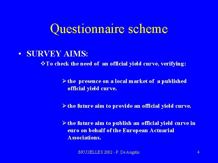 Questionnaire scheme • SURVEY AIMS: v. To check the need of an official yield