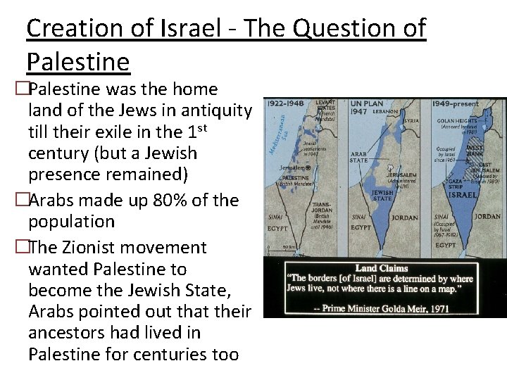 Creation of Israel - The Question of Palestine �Palestine was the home land of