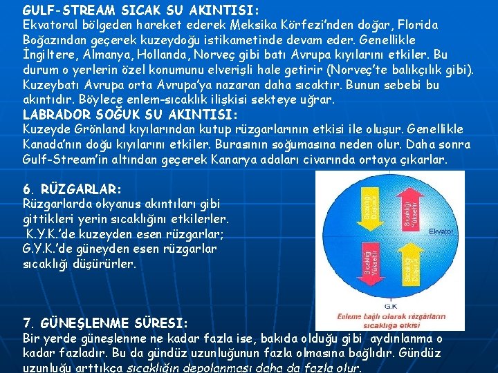 GULF-STREAM SICAK SU AKINTISI: Ekvatoral bölgeden hareket ederek Meksika Körfezi’nden doğar, Florida Boğazından geçerek