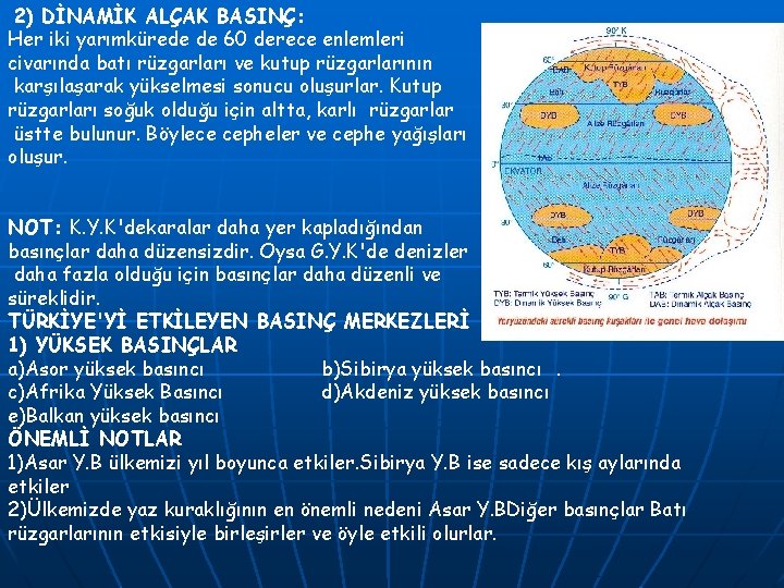 2) DİNAMİK ALÇAK BASINÇ: Her iki yarımkürede de 60 derece enlemleri civarında batı rüzgarları