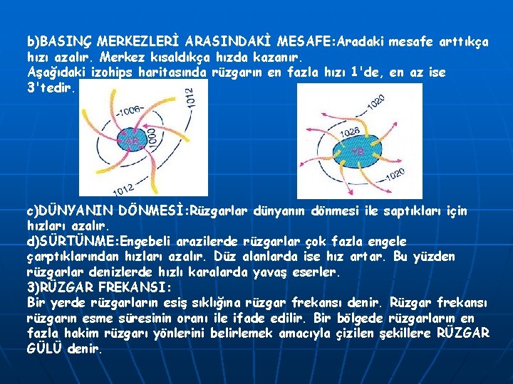 b)BASINÇ MERKEZLERİ ARASINDAKİ MESAFE: Aradaki mesafe arttıkça hızı azalır. Merkez kısaldıkça hızda kazanır. Aşağıdaki