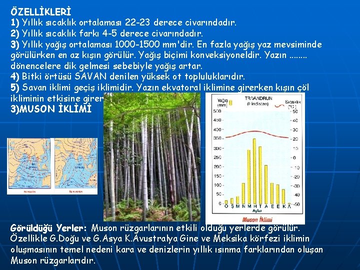 ÖZELLİKLERİ 1) Yıllık sıcaklık ortalaması 22 -23 derece civarındadır. 2) Yıllık sıcaklık farkı 4
