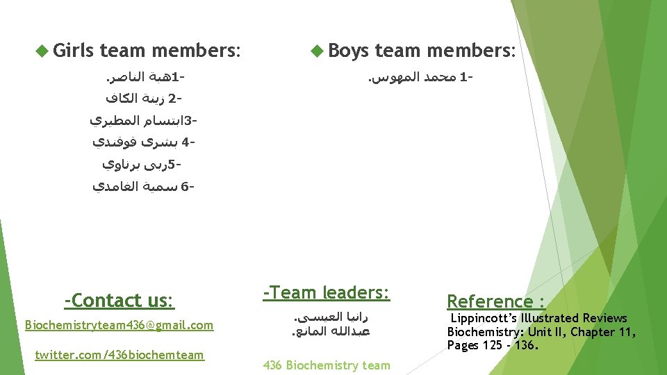  Girls team members: . ﻫﺒﺔ ﺍﻟﻨﺎﺻﺮ 1 - Boys team members: . ﻣﺤﻤﺪ