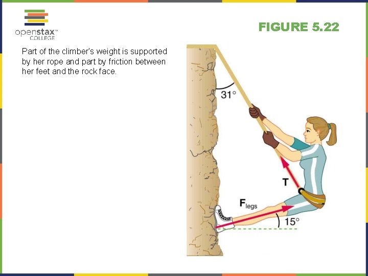 FIGURE 5. 22 Part of the climber’s weight is supported by her rope and