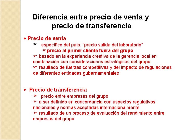 Diferencia entre precio de venta y precio de transferencia • Precio de venta F