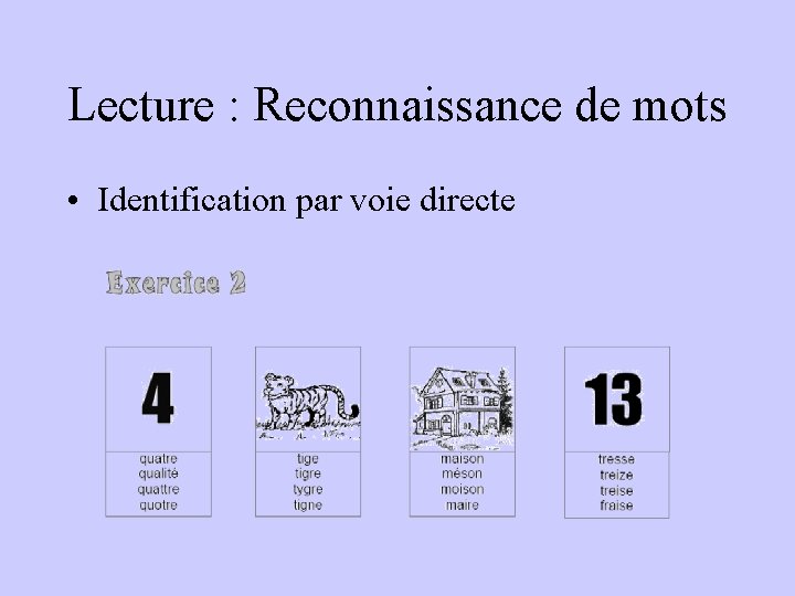 Lecture : Reconnaissance de mots • Identification par voie directe 