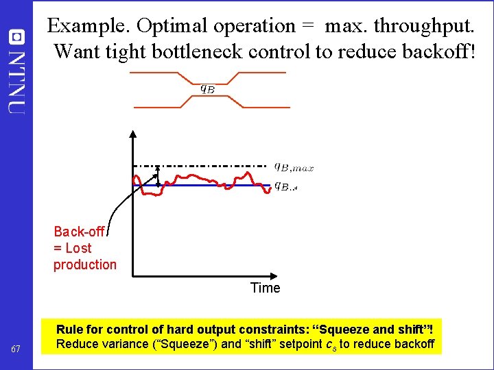 Example. Optimal operation = max. throughput. Want tight bottleneck control to reduce backoff! Back-off