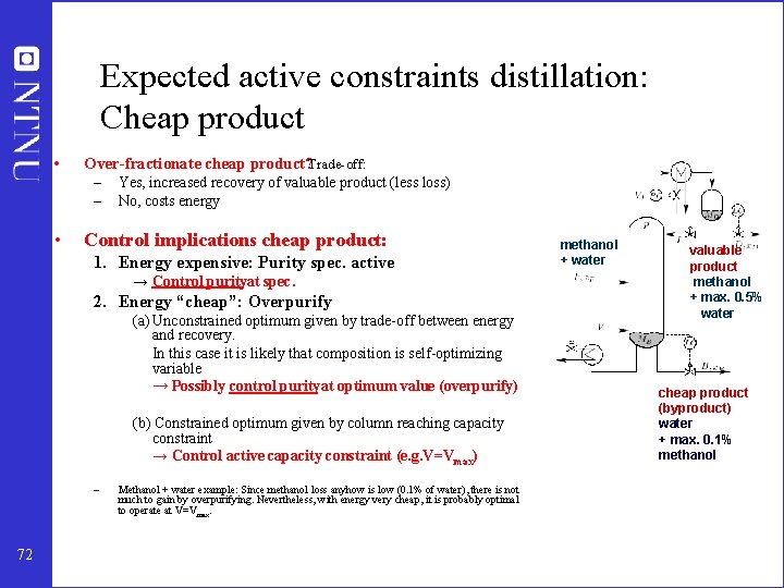 Expected active constraints distillation: Cheap product • Over-fractionate cheap product? Trade-off: – Yes, increased