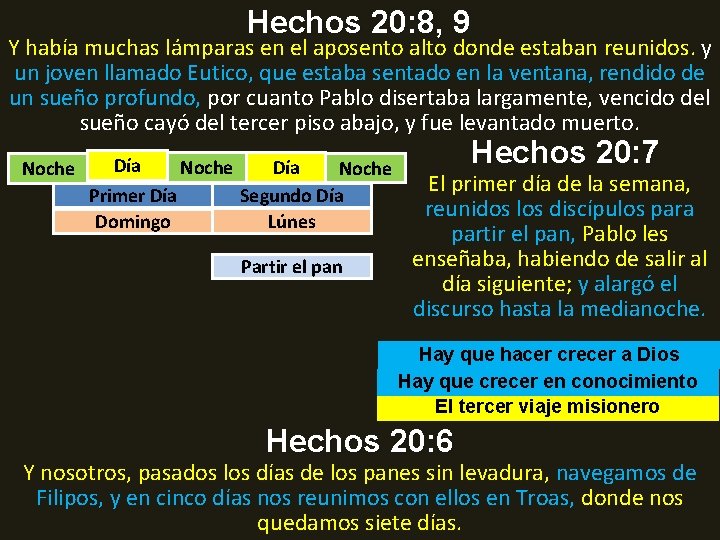 Hechos 20: 8, 9 Y había muchas lámparas en el aposento alto donde estaban