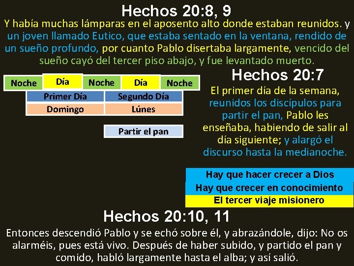 Hechos 20: 8, 9 Y había muchas lámparas en el aposento alto donde estaban