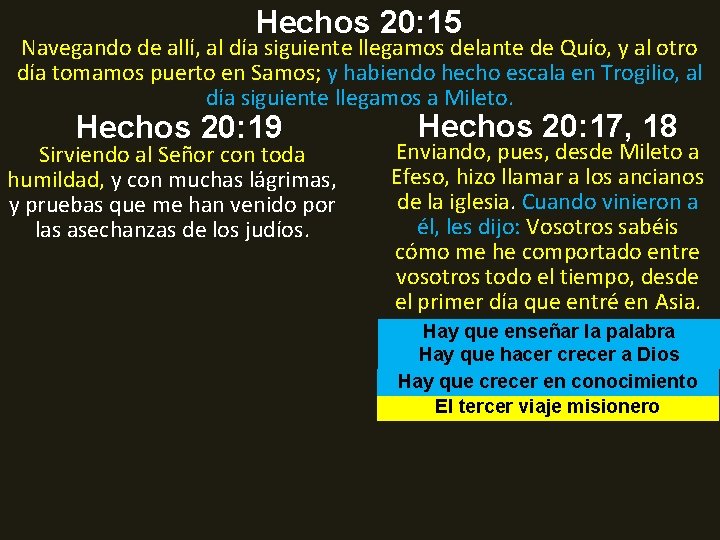 Hechos 20: 15 Navegando de allí, al día siguiente llegamos delante de Quío, y