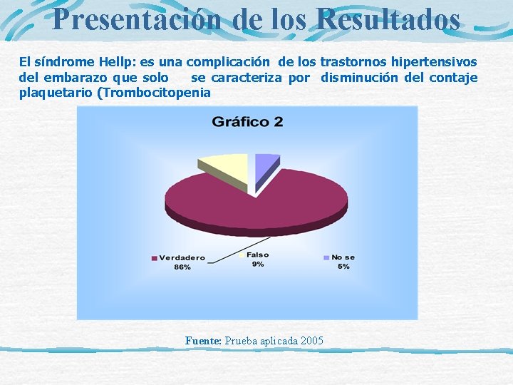 Presentación de los Resultados El síndrome Hellp: es una complicación de los trastornos hipertensivos