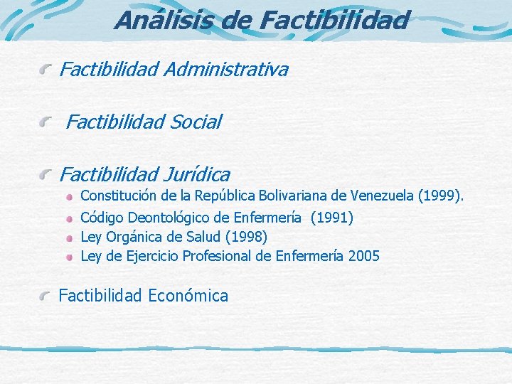 Análisis de Factibilidad Administrativa Factibilidad Social Factibilidad Jurídica Constitución de la República Bolivariana de