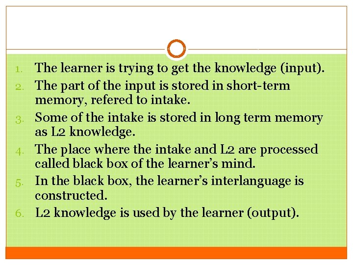 1. 2. 3. 4. 5. 6. The learner is trying to get the knowledge