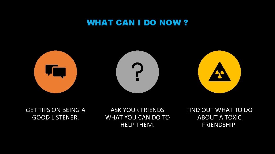 WHAT CAN I DO NOW ? GET TIPS ON BEING A GOOD LISTENER. ASK