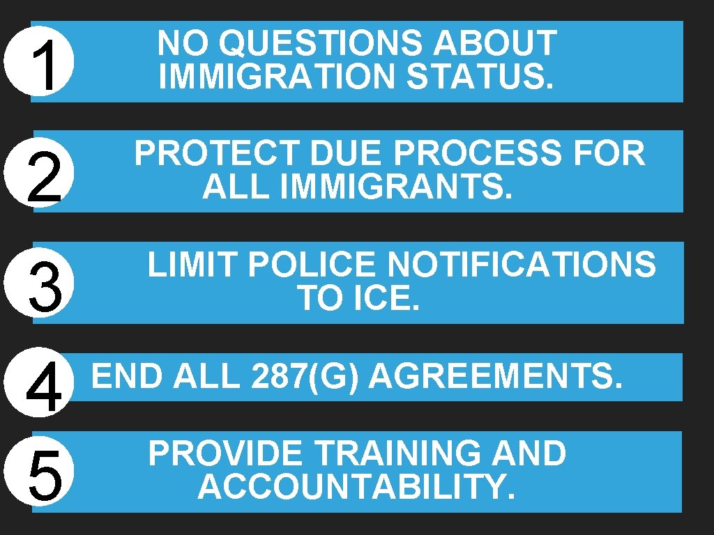 1 2 3 4 5 NO QUESTIONS ABOUT IMMIGRATION STATUS. PROTECT DUE PROCESS FOR