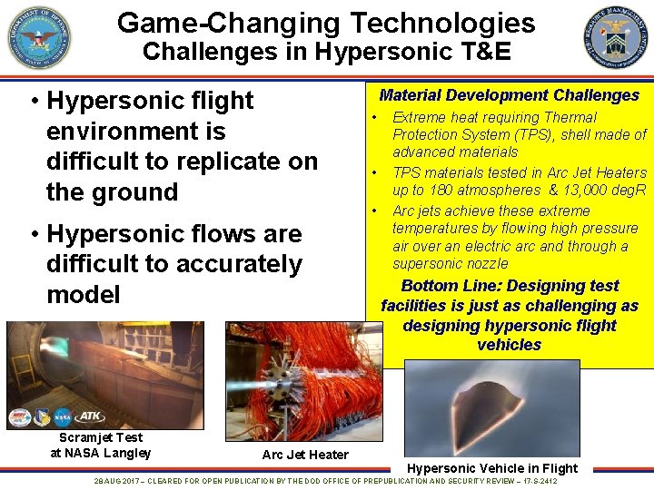 Game-Changing Technologies Challenges in Hypersonic T&E • Hypersonic flight environment is difficult to replicate