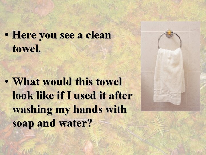  • Here you see a clean towel. • What would this towel look
