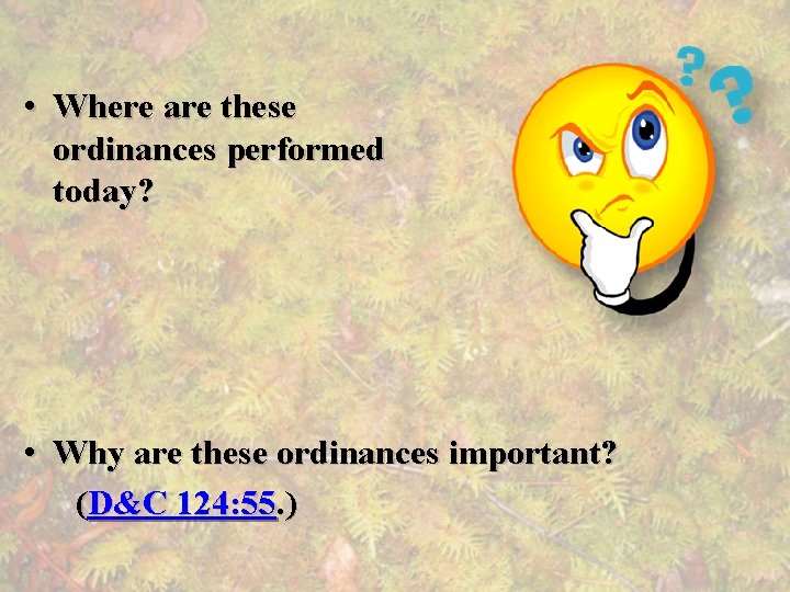  • Where are these ordinances performed today? • Why are these ordinances important?