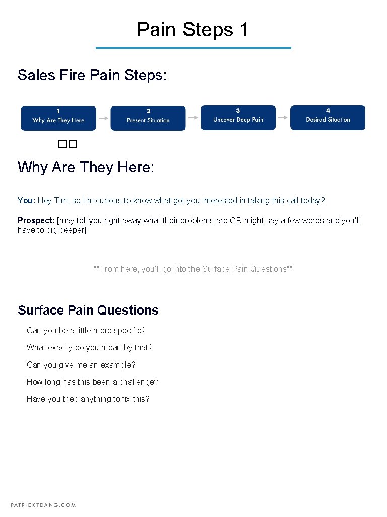 Pain Steps 1 Sales Fire Pain Steps: �� Why Are They Here: You: Hey