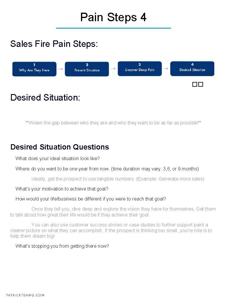 Pain Steps 4 Sales Fire Pain Steps: �� Desired Situation: **Widen the gap between