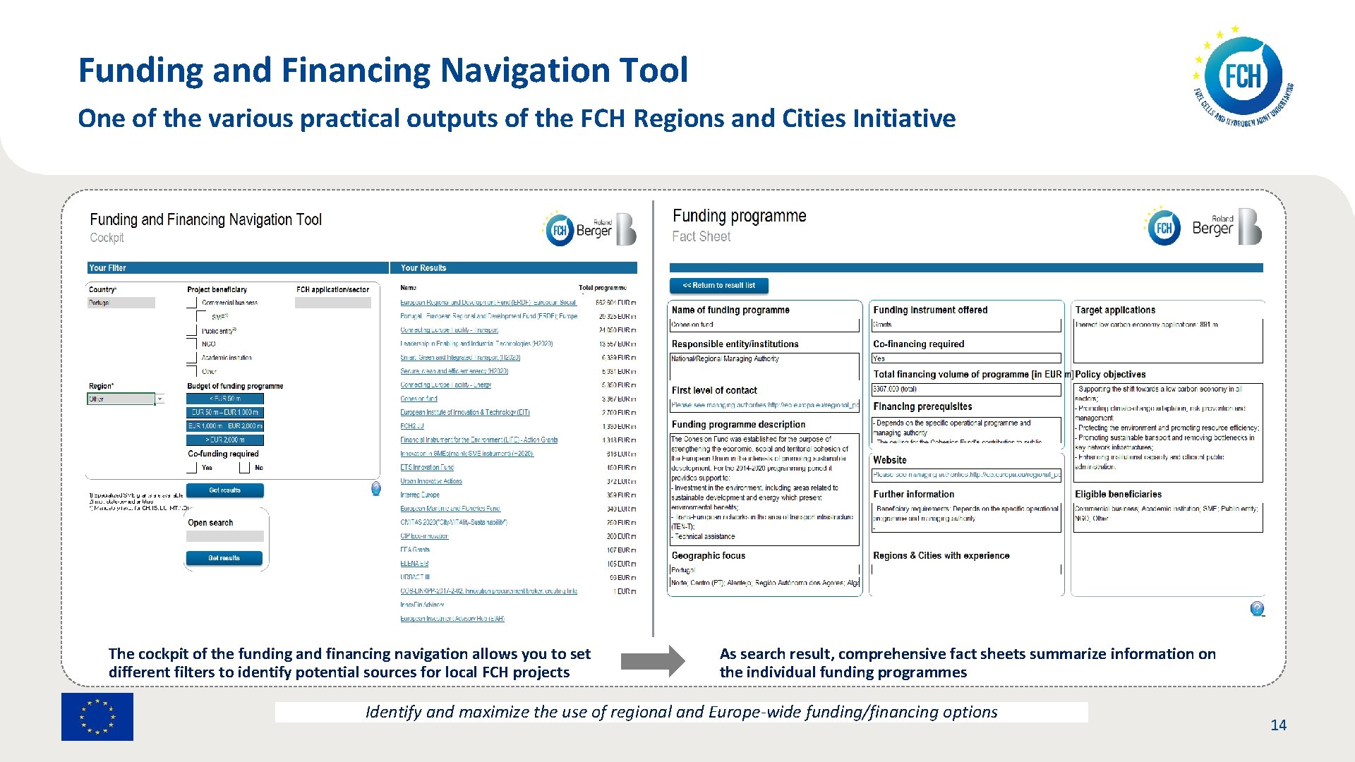 Funding and Financing Navigation Tool One of the various practical outputs of the FCH