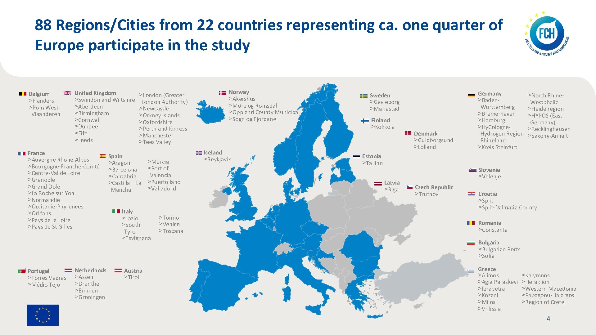 88 Regions/Cities from 22 countries representing ca. one quarter of Europe participate in the