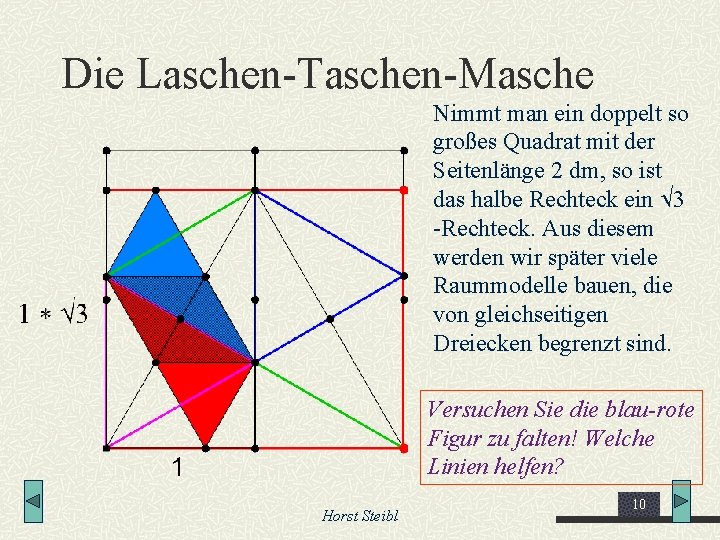 Die Laschen-Taschen-Masche Nimmt man ein doppelt so großes Quadrat mit der Seitenlänge 2 dm,