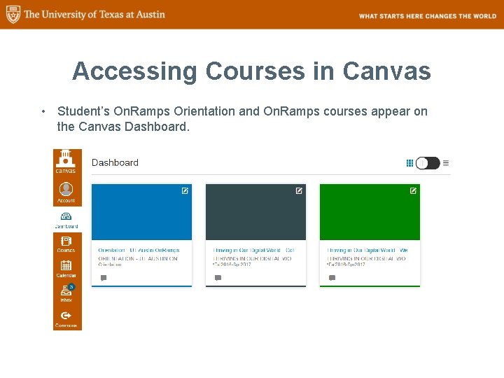 Accessing Courses in Canvas • Student’s On. Ramps Orientation and On. Ramps courses appear