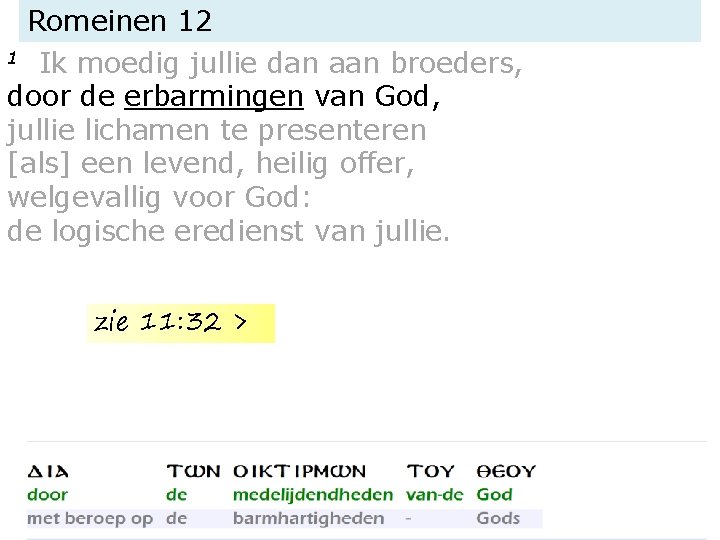 Romeinen 12 1 Ik moedig jullie dan aan broeders, door de erbarmingen van God,