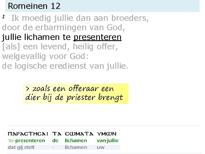 Romeinen 12 1 Ik moedig jullie dan aan broeders, door de erbarmingen van God,