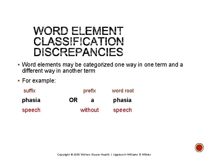 § Word elements may be categorized one way in one term and a different § Word elements may be categorized one way in one term and a different