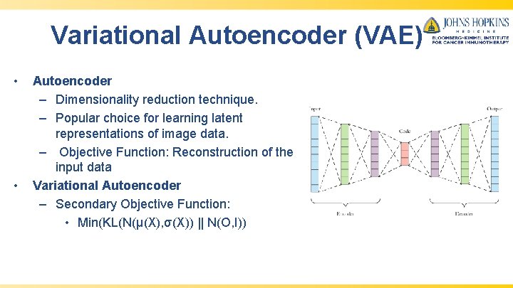 Variational Autoencoder (VAE) • • Autoencoder – Dimensionality reduction technique. – Popular choice for