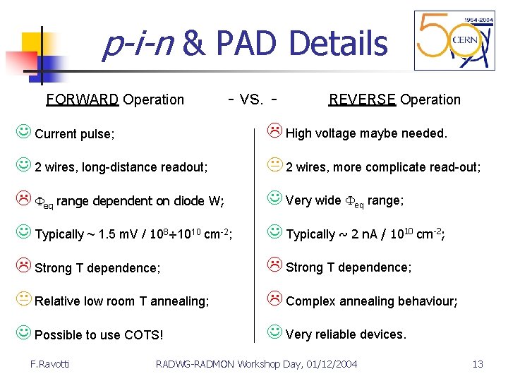 p-i-n & PAD Details FORWARD Operation - vs. - REVERSE Operation J Current pulse;