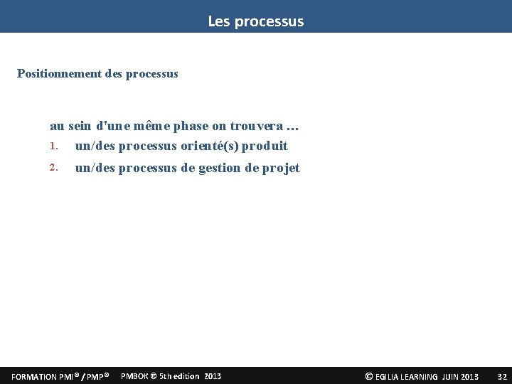 Les processus Positionnement des processus au sein d'une même phase on trouvera … 1.