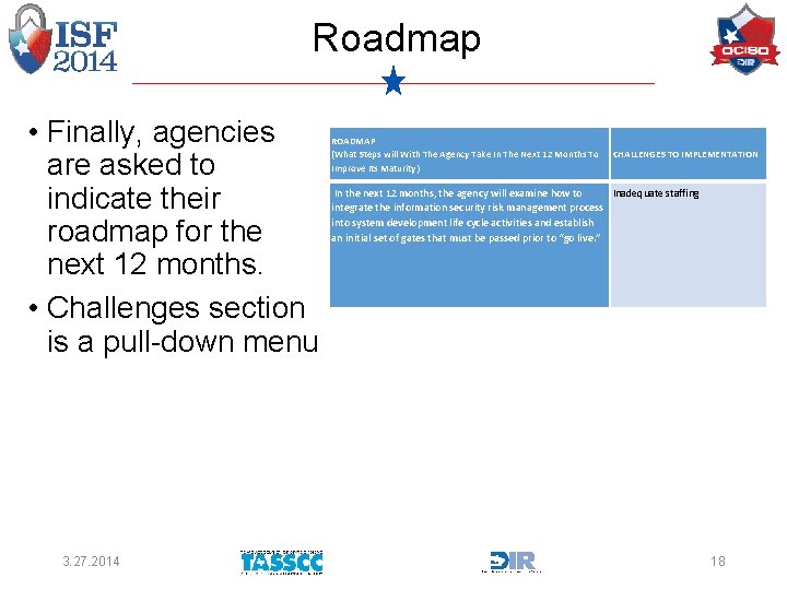 Roadmap • Finally, agencies are asked to indicate their roadmap for the next 12