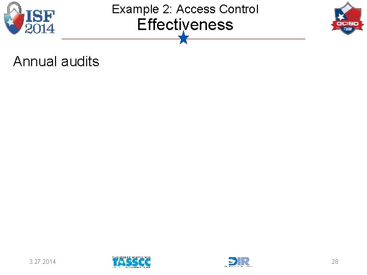 Example 2: Access Control Effectiveness Annual audits 3. 27. 2014 28 