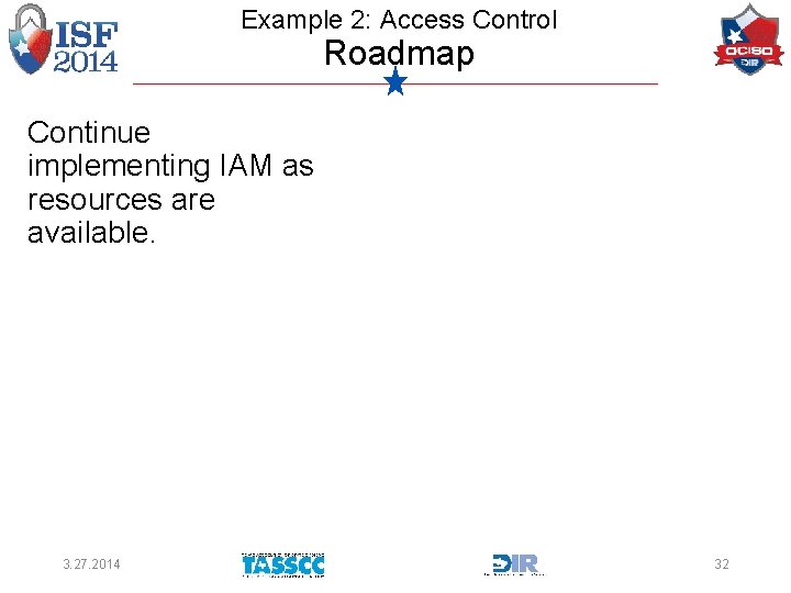 Example 2: Access Control Roadmap Continue implementing IAM as resources are available. 3. 27.