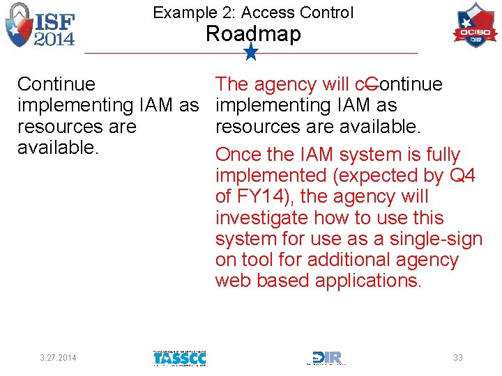 Example 2: Access Control Roadmap Continue implementing IAM as resources are available. 3. 27.
