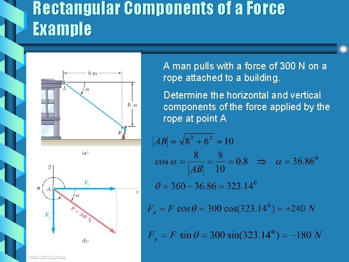 Rectangular Components of a Force Example A man pulls with a force of 300
